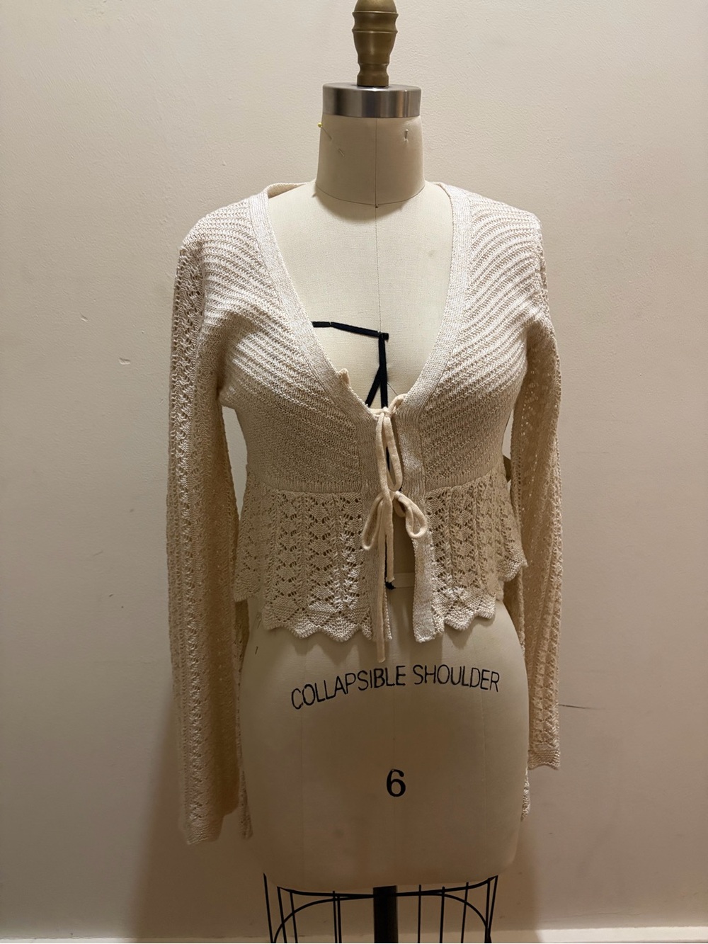 Altar'd State Cream Knit Tie-Front V-Neck Sweater